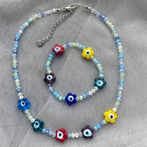 2025 New Hot Sale Women Handmade Pastel Crystal <b>Beads</b> Jewelry Set Cute Colorful Flowers Beaded Choker Fancy Devil Eye <b>Bracelets</b> - Product Image 1