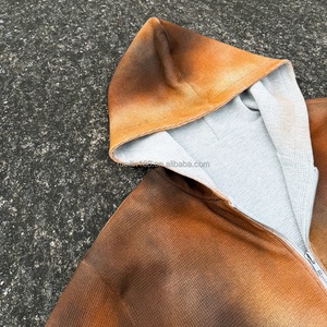 Sweat à capuche zippé réversible en maille gaufrée, personnalisé, épais, coupe ample et oversize, effet délavé soleil, double couche - Product Image 4