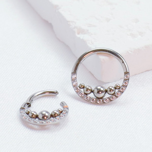 Anneaux de nez et boucles d'oreilles hélix daith en titane ASTM F136 G23, anneaux segmentés articulés |   Bijoux de piercing pour tragus avec pierres en zircon - Product Image 3