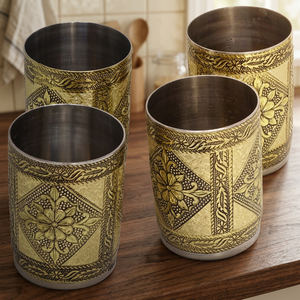 Verre à boisson simple paroi en acier inoxydable plaqué or oriental avec motif floral – Cadeau de fête pour adultes - Product Image 3