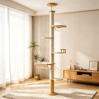 Arbre à chat en pin réglable de 260 cm du sol au plafond avec hamac, capsule acrylique, perchoir à balustrade et poteaux à gratter en sisal pour plusieurs chats