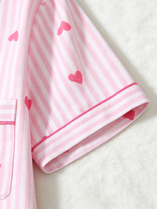 Conjunto de Pijama de Verano para <span class=keywords><strong>Mujer</strong></span> con Estampado de Corazones, Camiseta de Manga Corta y <span class=keywords><strong>Pantalones</strong></span> <span class=keywords><strong>Cortos</strong></span> a Rayas Rosas, Ropa de Dormir Cómoda - Product Image 5