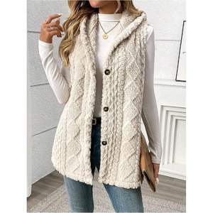 เสื้อกั๊กมีฮู้ดผ้าฟลีซติดกระดุมสำหรับผู้หญิง แบบไม่มีแขน สวมทับได้ เหมาะสำหรับฤดูใบไม้ร่วงและฤดูหนาว - Product Image 5