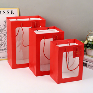 Sac fourre-tout en papier transparent carré, écologique, recyclable, avec logo personnalisé pour l'emballage de fleurs, gâteaux, cadeaux et vente au détail - Product Image 1