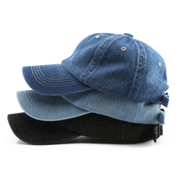 Vente en gros casquettes en jean uni noir bleu 6 panneaux à bord incurvé en demin casquettes vente de chapeaux de cowboy pour femmes