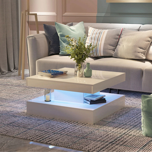Mesa de Centro de Alto Brillo con Luz LED RGB, Diseño Moderno de Dos Niveles, Directo de Fábrica con Certificación ISO9001 - Product Image 1
