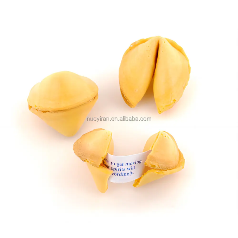 Vente chaude de haute qualité en gros collations exotiques bon goût emballé individuellement Fortune Cookie avec texte biscuit chanceux