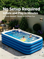 Piscine rectangulaire gonflable en PVC écologique à trois couches de 180*130*56 cm pour une utilisation à domicile en extérieur, pliable pour enfants et adultes