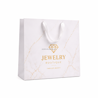 Custom Printed Recyclable White Paperboard Craft Paper Bags Shopping Gift Gold Foil Luxury Ribbon Handle