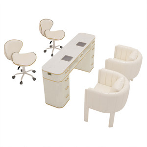 Modern Cream <b>Nail</b> Table Salon Workstation Marble Look Beauty Desk with Storage Drawers and Chair - Product Image 2