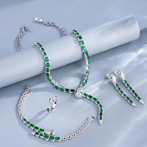925 Silver Cultivated Emerald Set, Shiny Luxury Party Business Scene, Designer-Style Snake Shape Great Gift for <b>Girlfriend</b> L - Product Image 1
