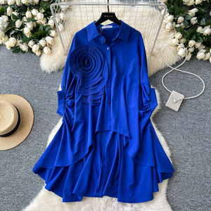 Nouvelle Blouse Femme en Maille à <span class=keywords><strong>Fleurs</strong></span> 3D, Col Rabattu, Boutonnage Simple, Coupe Ample, Style Célébrité, Chemisier Élégant - Product Image 3