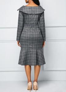 <span class=keywords><strong>Abito</strong></span> da donna <span class=keywords><strong>doppiopetto</strong></span> scozzese taglie forti <span class=keywords><strong>abito</strong></span> Casual da ufficio con volant abiti da donna Slim - Product Image 4