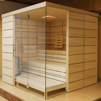 Ruang Uap Kering Kayu Cedar Merah Tunggal Desain Modern Grosir, Sauna Pribadi Dalam Ruangan Prefabrikasi Komersial yang Nyaman 9KW