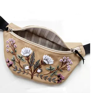 花卉腰包缝纫DIY手工制作刺绣帆布腰包