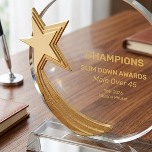 Trophée en cristal - Verre taillé de qualité supérieure avec accents métalliques - Décoration de bureau élégante, récompense de reconnaissance, <span class=keywords><strong>design</strong></span> moderne - Product Image 6