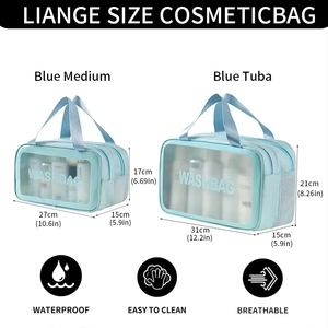 HANFEIZI Double-Layer Transparent Makeup <b>Storage</b> Zipper Closure Waterproof PVC Travel <b>Toiletry</b> Bag With Handle - Product Image 5