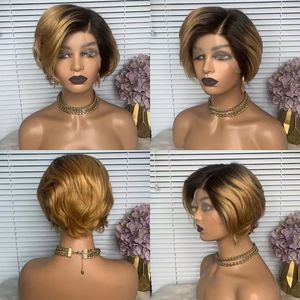 Vente en gros Blonde 613 Pixie Bob Lace Front perruque vierge bouclée brésilienne courte Pixie Curls Cut perruques de cheveux humains pour les femmes - Product Image 2