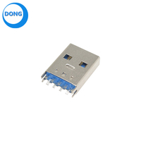 Conector USB 3,0 tipo A macho dividido macho A macho enchufe Vertical de 180 grados DIP núcleo de goma azul