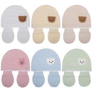 Lot <span class=keywords><strong>de</strong></span> 3 Adorables Bonnets et Moufles <span class=keywords><strong>de</strong></span> Printemps en Coton pour Nouveau-né, Brodés et Imprimés (Motifs Lapin, Ours, Éponge) - Product Image 4