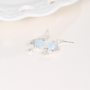 Boucles d'oreilles pendantes KAVNAR en laiton plaqué argent épais, avec pierre <span class=keywords><strong>de</strong></span> lune œil <span class=keywords><strong>de</strong></span> chat, zircon cubique et perle, pour femme - Product Image 2