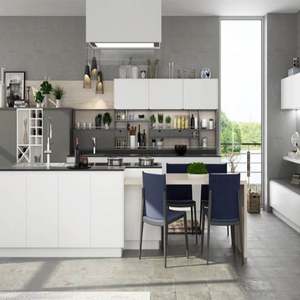 Poignées de placards de cuisine avec autres meubles de cuisine, laque blanche brillante 3D, placard de cuisine - Product Image 2