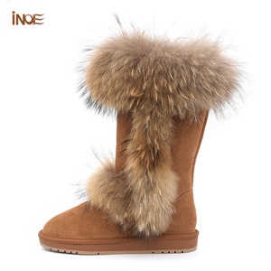 Stivali Invernali da Donna in Vera Pelle con Pelliccia di Procione e Zeppa Impermeabili alla Moda da Neve per Autunno Caldi di Fabbrica - Product Image 1