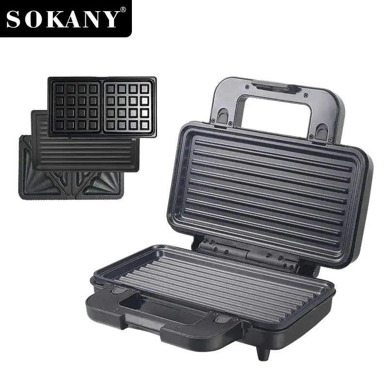 Sokany Mini Wafel Afneembare Ontbijtbroodrooster 3 In 1 Antiaanbakmachine Met Cool Touch Handvat