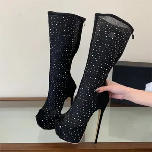 Nouvelles Bottes d'été à Talon Haut Fin et Antidérapantes pour Femmes, Style Punk, à Bout Ouvert, en Cristal, avec Plateforme et Fermeture Éclair - Product Image 1