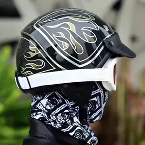 高品質オートバイヘルメットメンズサマーハーレーハーフヘルメットヴィンテージ電動スクーター軽量ヘルメット内視鏡付き