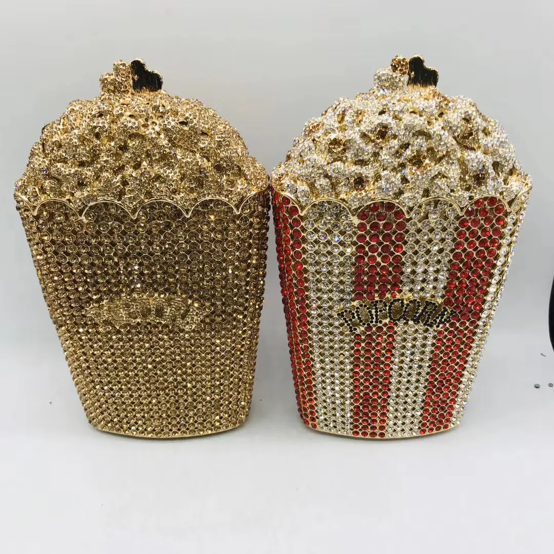 Neu angekommene Popcorn form Kristall Diamant Tasche 2020 Rotgold Brieftasche und Handtasche
