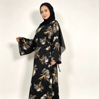Abaya noire à motifs floraux pour femmes, manches cloche, tenue modeste, vêtements musulmans islamiques, longueur au sol, tenue couvrante complète