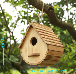 Natuurlijk houten vogelhuisje voor buiten, blauwe vogel, vink, kardinaal, hangend vogelhuisje voor tuinobservatie - Product Image 6