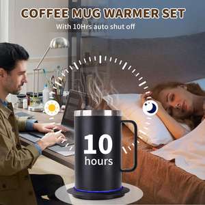 Ensemble de tasses chauffantes pour bureau 500 ml, base en acier inoxydable 304, couvercle en PC, tasse thermos chauffante à boire directement, électronique pour café - Product Image 3