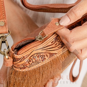 Funda de Piel de Vaca Auténtica para Mujer, Funda de Nailon, con Logo Occidental en Relieve Floral, Cierre Largo, Vintage, Tarjeta de Crédito para Teléfono - Product Image 6