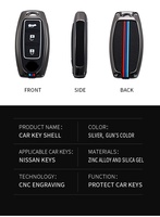 Funda de Aleación de Zinc para Llave de Auto Nissan Juke Leaf Micra K12 Note Patrol Qashqai J11 X-trail X Trail X Trail T32 Infiniti