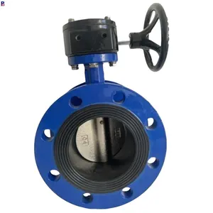 China supplier gear box EPDM seat CF8M disc Ductile Iron body carbon steel shaft PN16 DN200 double flange butterfly valve