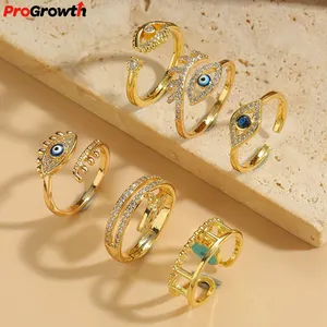 2024 New Devil's Eye Oil Drip Resizable Ring Geometric French Vintage Open Rings Shiny Zircon Fashion Jewelry Women Gold Plated