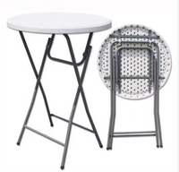 Table ronde de loisirs d'extérieur, table pliante, table à manger, table ronde de bar de 80 cm de diamètre, table à bière en plastique blanc