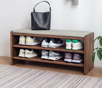 Meuble de rangement d'entrée en bois de noyer noir personnalisé banc décor à la maison avec étagère à chaussures caractéristique