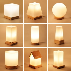 <strong>Table</strong> <strong>Lamp</strong> Accent <strong>Lamp</strong> Wooden <strong>Base</strong> with Glass Shade (Natural) for Bedroom Night Light - Product Image 5