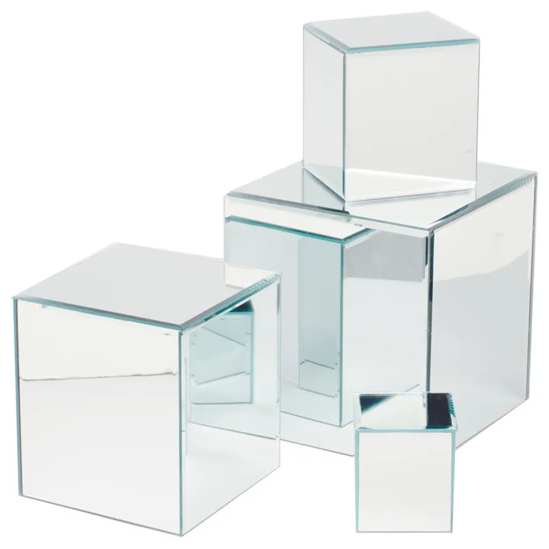 Assortiment de 4 pédales de pédales miroirs carrés en verre, ensemble de vaisselle
