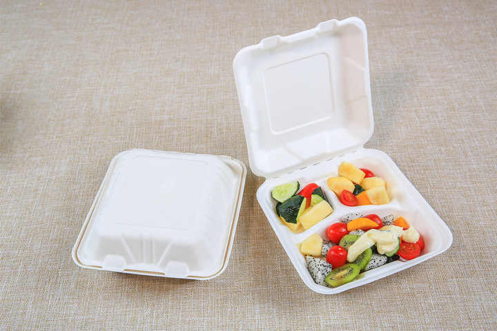 Biodegradable White Clamshell Sugarcane Bagasse Paper Pulp Lunch Box 9 ...