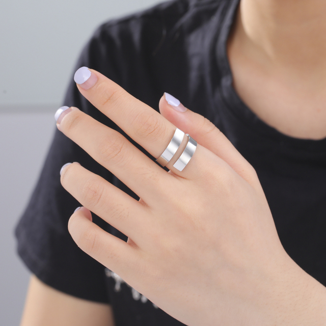 Minimalist Style Open Rings for Women Stainless Steel Silver Color Adjustable Finger Ring