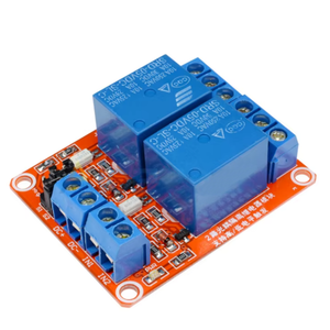 Module relais 2 canaux 5V 12V 24V avec carte rouge, isolation optocoupleur, sortie à déclenchement par niveau haut/bas - Product Image 1