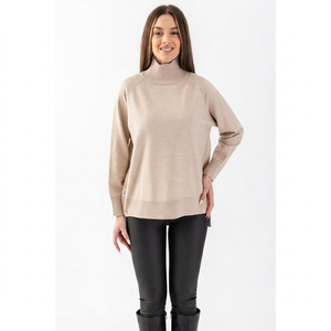 Tricots pour femmes tunique à col roulé bouton respirant détaillé personnalisé OEM Service nouvelle mode haute qualité chaud long pull au dos - Product Image 1