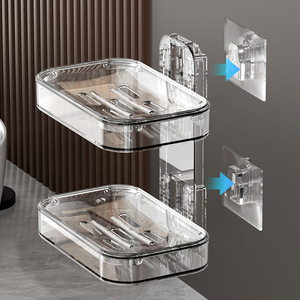 Zimoo Wall Mount Soap <b>Dish</b> Double Layer Plastic Rectangular Bathroom Storage Soap <b>Rack</b> - Product Image 3
