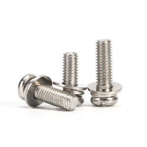 <b>Pan</b> Head Combination Screw M3 M4 Fully Threaded Nickel Plated Carbon Steel DIN Standard Flat Washer Included - Product Image 1