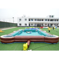 Table de billard humaine gonflable géante à motif bois rétro pour événements d'équipe d'entreprise et location de jeux de pétanque géants
