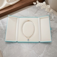 Boîte à bijoux de luxe Zebopak en cuir PU bleu, personnalisable avec logo, vente en gros, étui d'emballage pour ensemble de bijoux en cuir grainé, en vrac